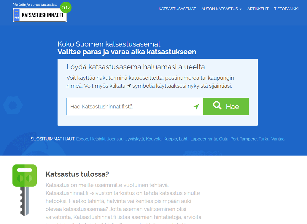 Screenshot of Katsastushinnat.fi